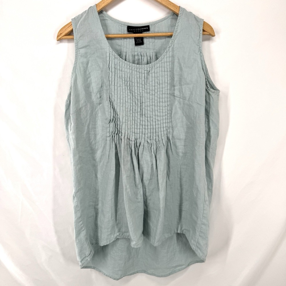 Linen Tunic Top Womens 0X Minimalist Resort Coastal Cottage Boho Pintuck Pleated